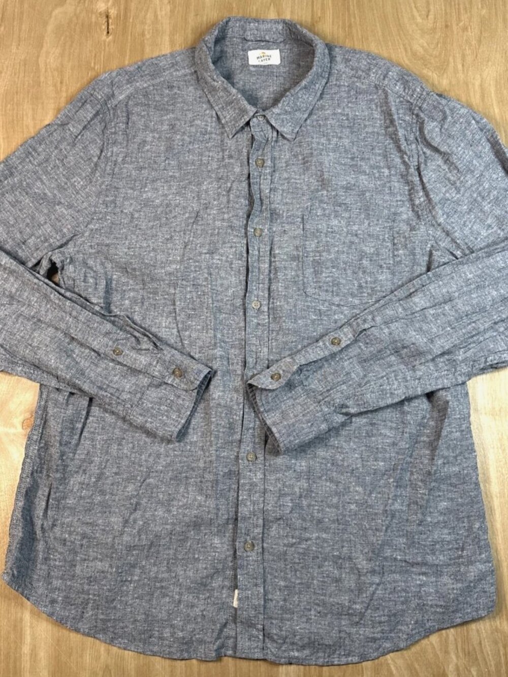 Marine Layer Men's Gray Hemp Blend Long Sleeve Button Up Shirt Size Large